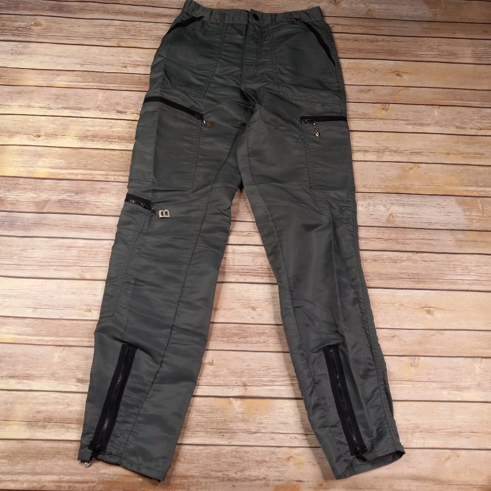 Vintage Bugle Boy 29M Countdown Parachute Pants Gray With Black Zippers